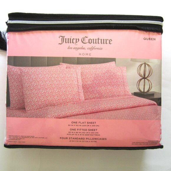 Juicy Couture Queen Sheet Set JC Red Pink Hearts - Picture 5 of 5